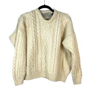 Aran Sweater Market Cream Merino Wool Cableknit Sweater Women's Medium  READ